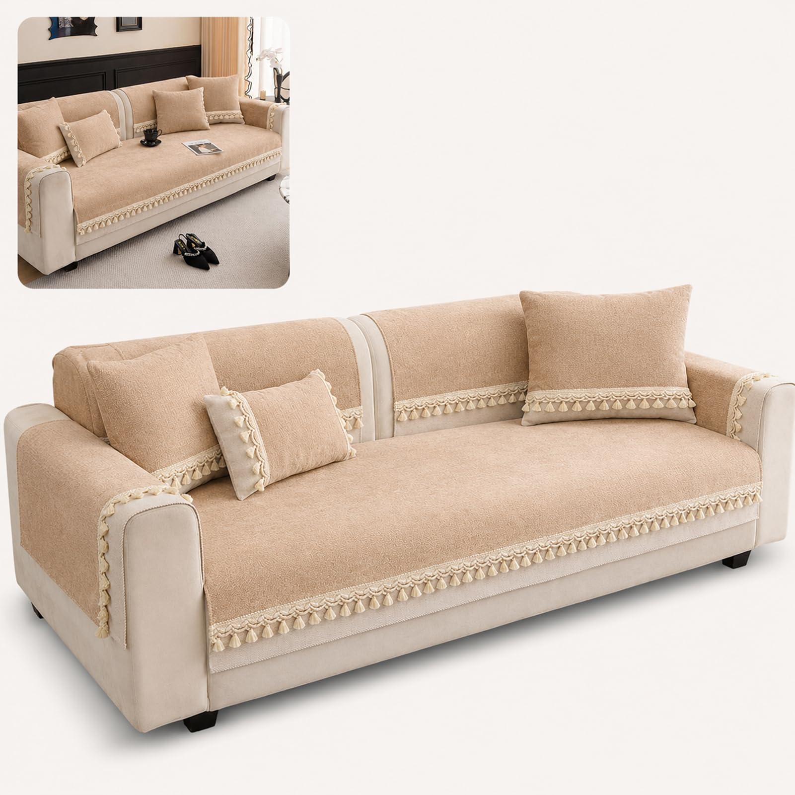 TJKK Sofa Cover 3 Seater, Corner Couch Cover L Shape, Couch Covers for Dogs, Washable Sofa Slipcovers,Thick - All Season Sectional (brown,90 * 90cm)