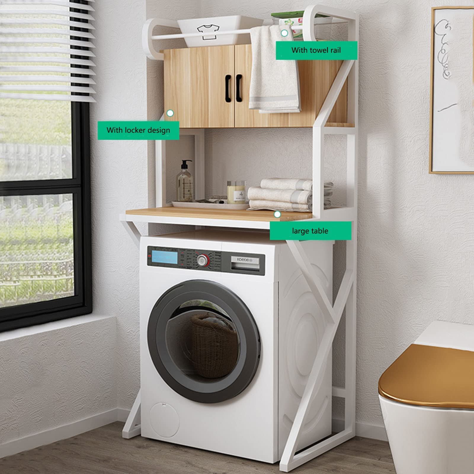 Amazon｜洗濯機の棚のトイレの棚、浴室の収納棚、無垢材の浴室の仕切り