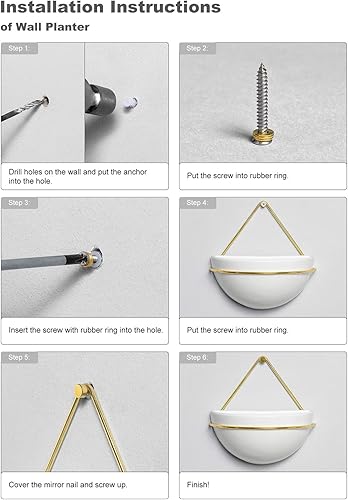 Miniatura 5 de Mkono Juego de 2 macetas colgantes de cerámica con colgador geométrico de metal para plantas, moderna maceta montada en la pared para suculentas,