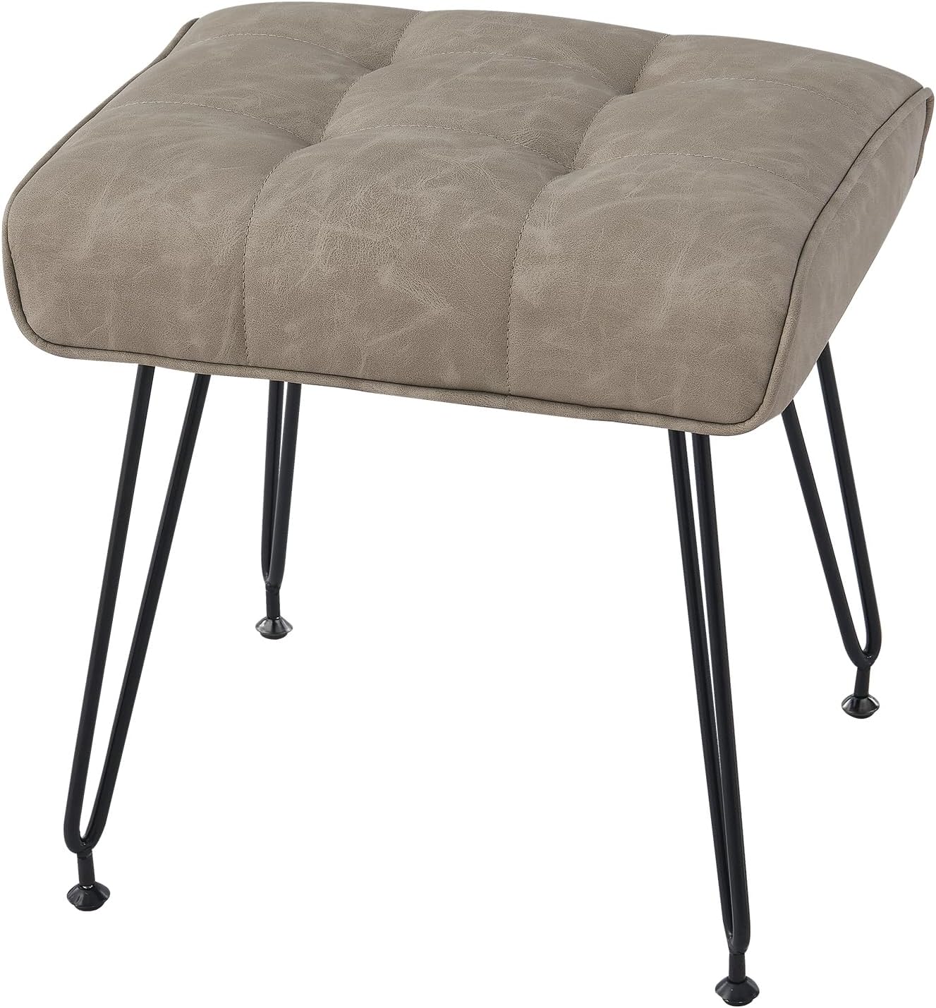 PU Leather Vanity Stools, Vanity Stool Chairs for Makeup Faux Leather Foot Stools Ottoman with Metal Leg Make up Chairs for Vanity Small Bench Seat for Living Room Bedroom (Gray)