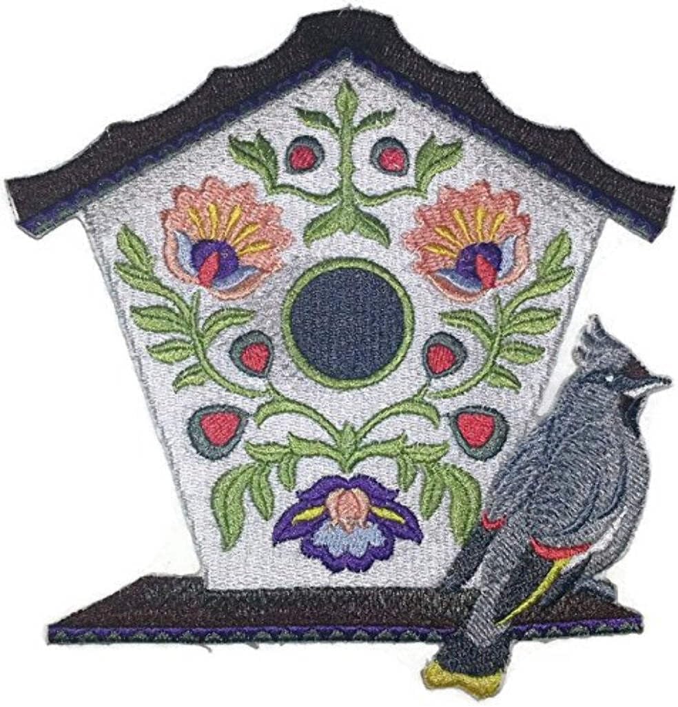 Custom and Unique,Amazing Birdhouse[ Polish Folk Art Birdhouse with Bohemian Waxwing] Embroidered Iron on/Sew Patch [6.82 * 4.8 ] [Made in USA]