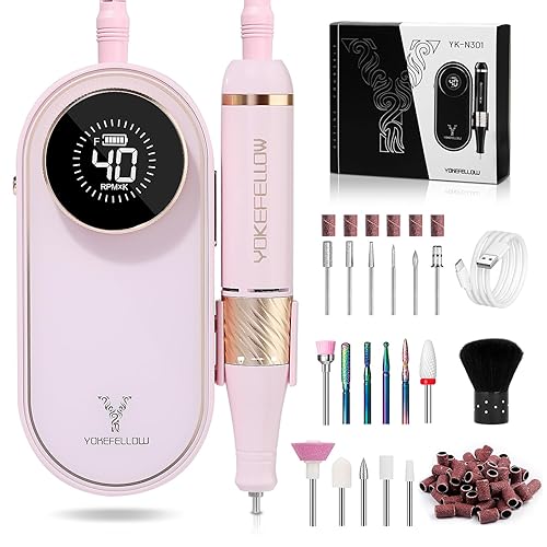YOKE FELLOW Taladro de uñas  40000 RPM lima de uñas eléctrica para uñas acrílicas profesional con 12 brocas de manicura, pedicura, pulido de uñas