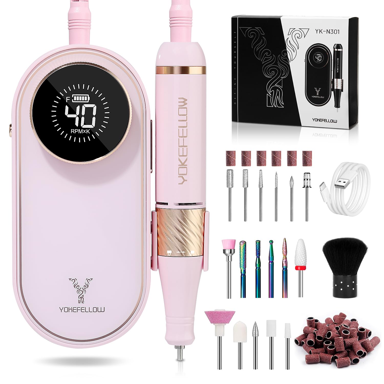 Yokefellow Professionelle Nagelbohrmaschine 40000RPM Tragbare Elektrische Nagelfeile mit 17 Bohrern Nagelbohrer Maschine Kit Maniküre Salon & Zuhause UK