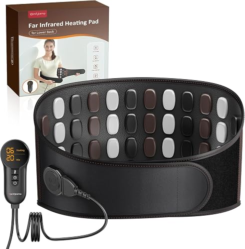Comfytemp Far Infrared Back Heating Pad for Lower Back, FSA Eligible HSA 50 Tourmaline Natural Stones Deeper FIR Heated Waist Belt, 6 Heat 8 Timer, Birthday Gifts for Mom Dad(No Massage or Battery)