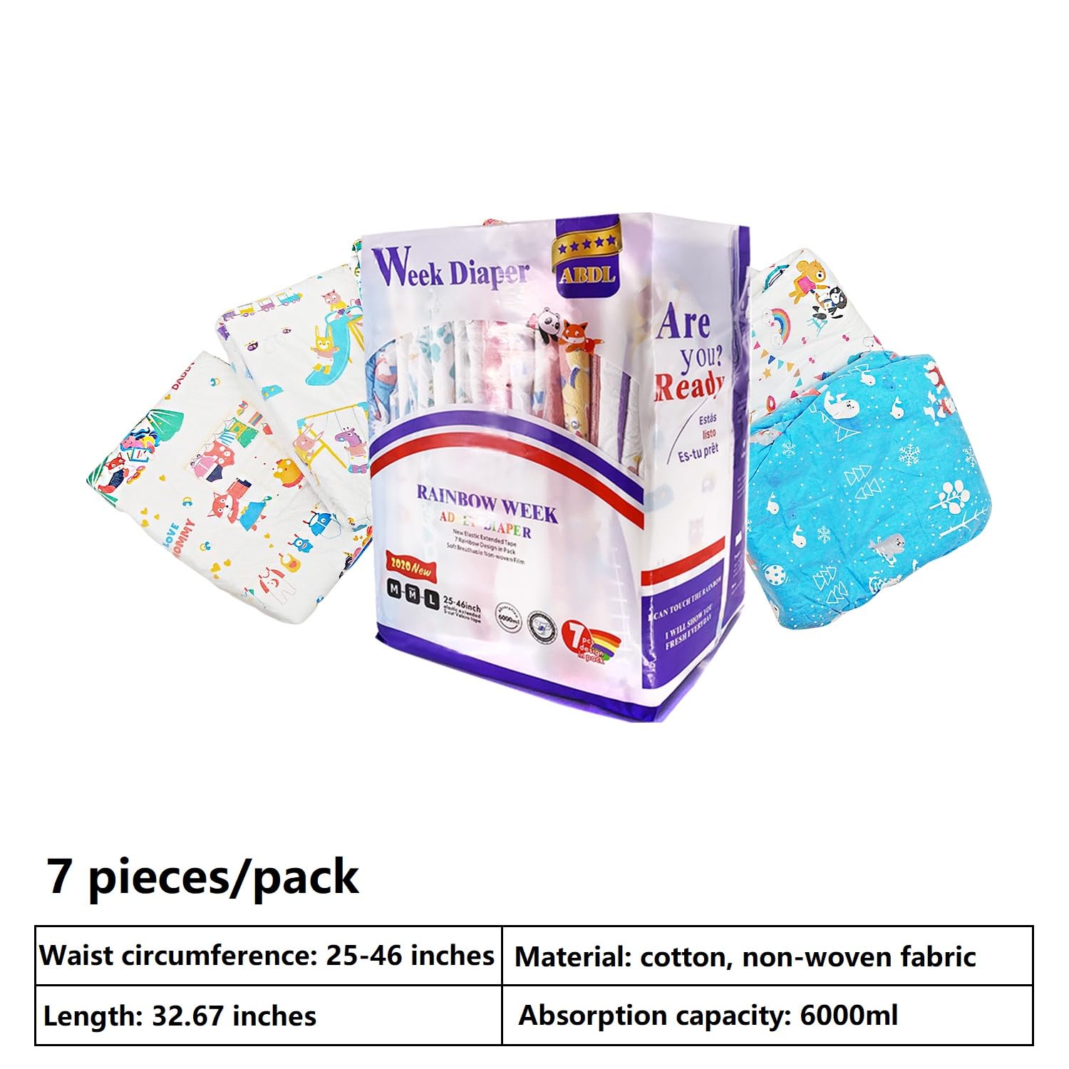 ABDL Windelliebhaber Weiche süße Tiger Full Print Windeln Erwachsene Babywindeln Harninkontinenz Dummy Windeln Wenig Platz M/L/XL,L