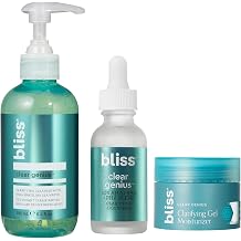 Bliss Clear Genius 3-Step System Clarifying Overnight Liquid Peel, Clarifying Gel Cleanser, and Clarifying Gel Moisturizer with CLARITY 5 Complex