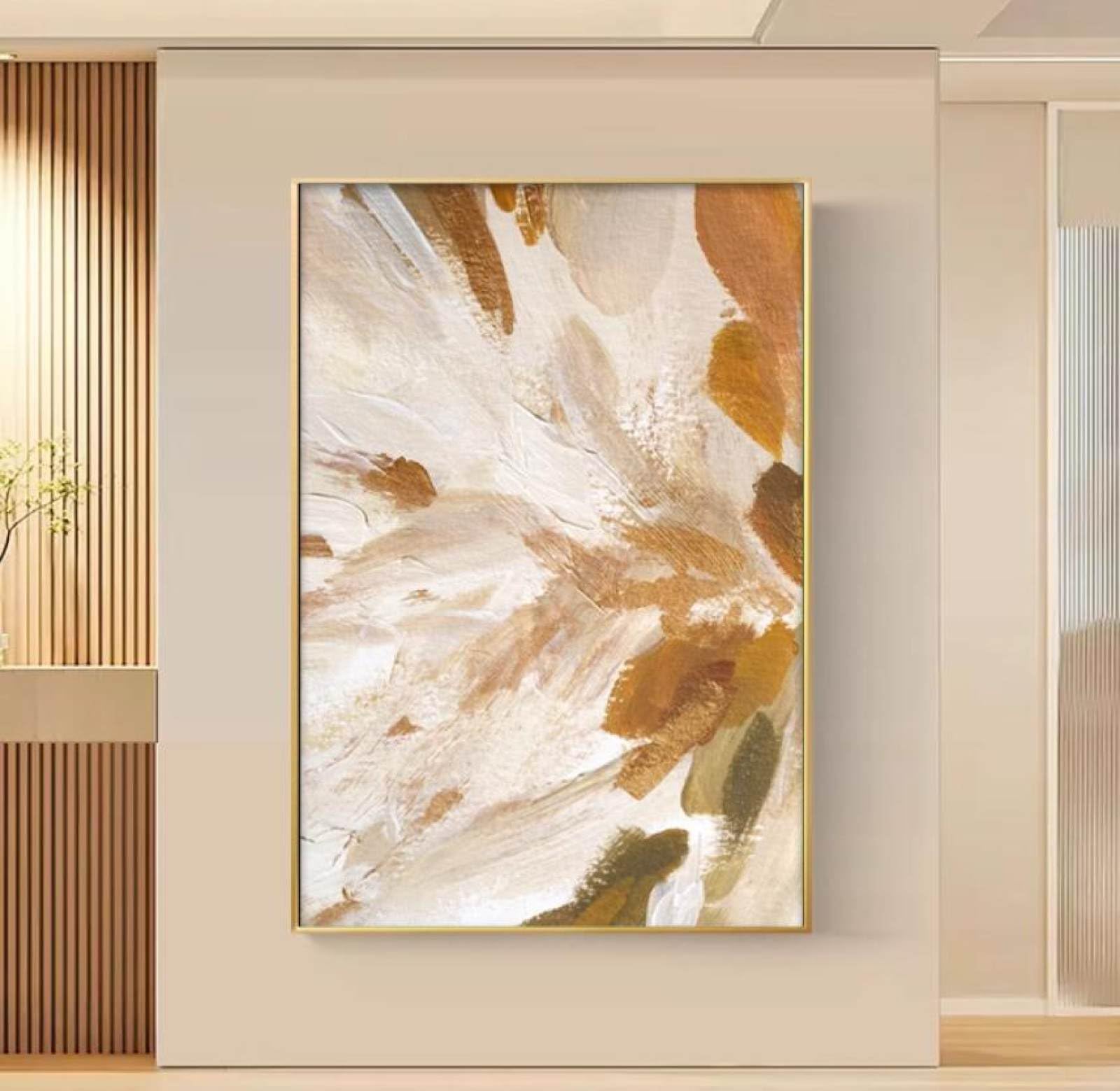 Peinture huile moderne peinte main pour habiller un grand mur blanc vide