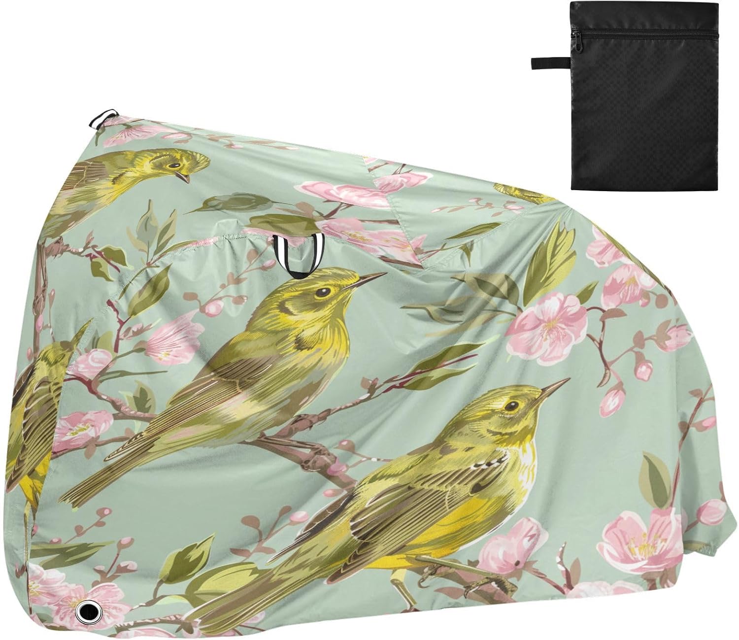 ALAZA Cherry Blossom Bird Bike Cover Waterproof Outdoor Ebike Bicycle Covers Tarp Protection for 1/2 Bikes, Sun UV Dust Wind Proof