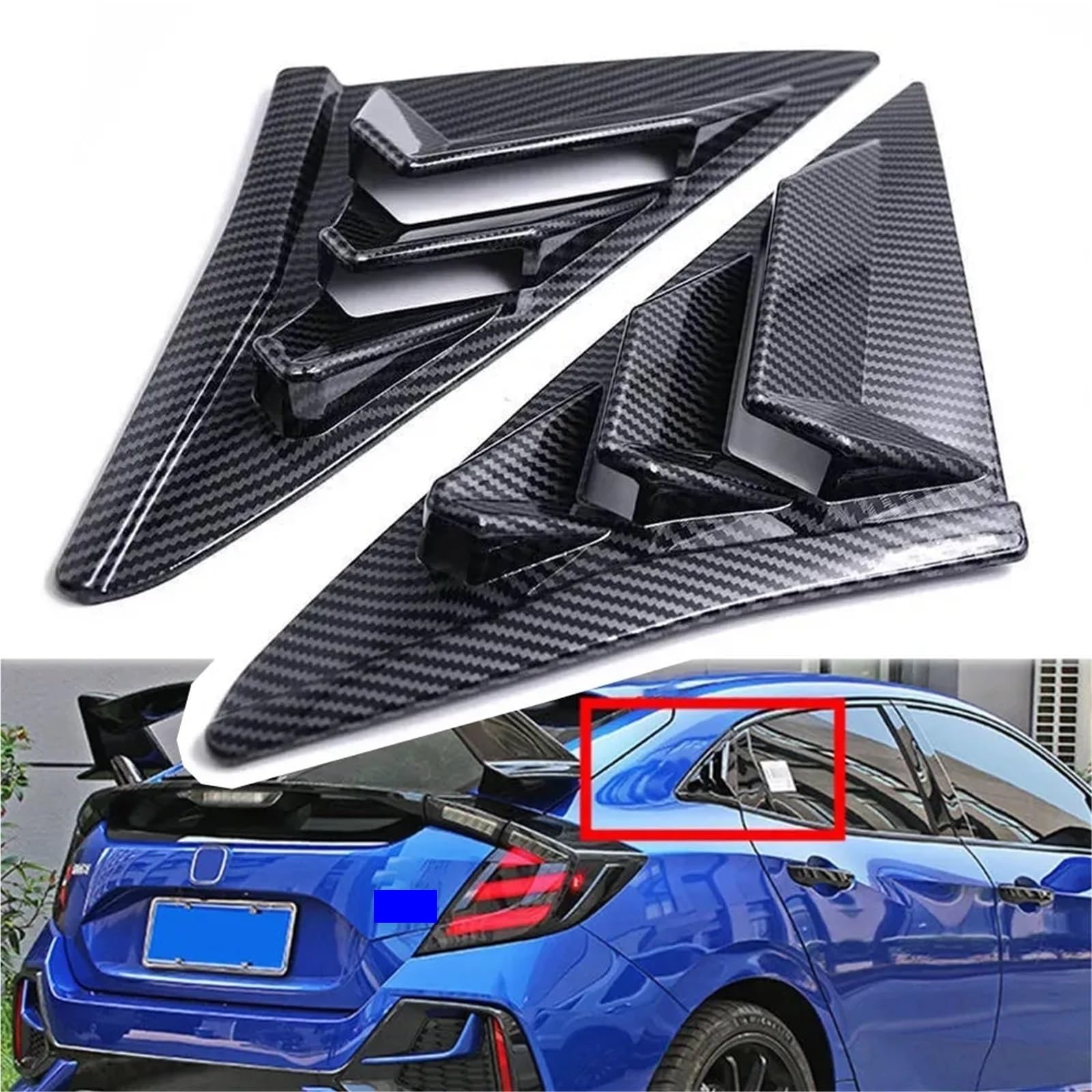 Osłona żaluzji tylnej szyby 2x żaluzje na tylne boczne szyby pasujące do Hondy Civic Type R Hatchback 2020-2021 ABS, żaluzje nawiewu powietrza Tylne okno trójkątne okno(Matte Black)