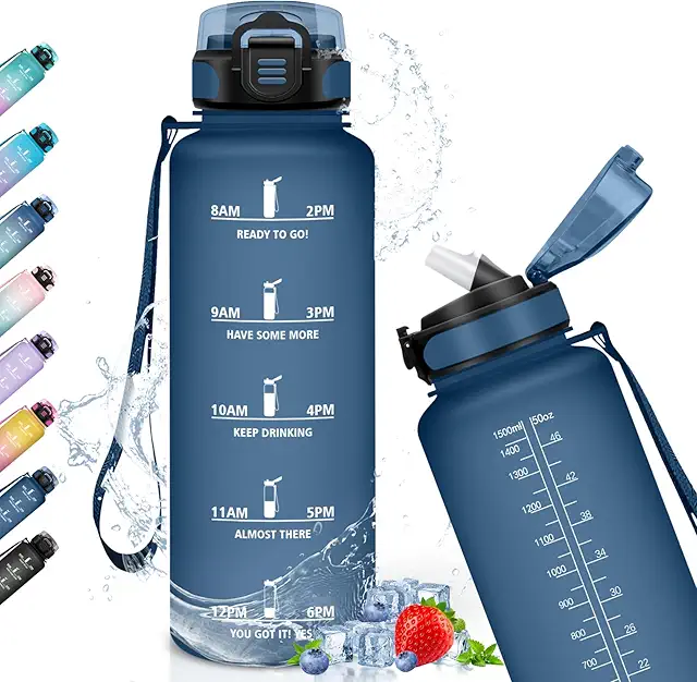 Gourde Sport 1,5L Anti-Fuite avec Paille et Minuterie - Hydratation Motivation