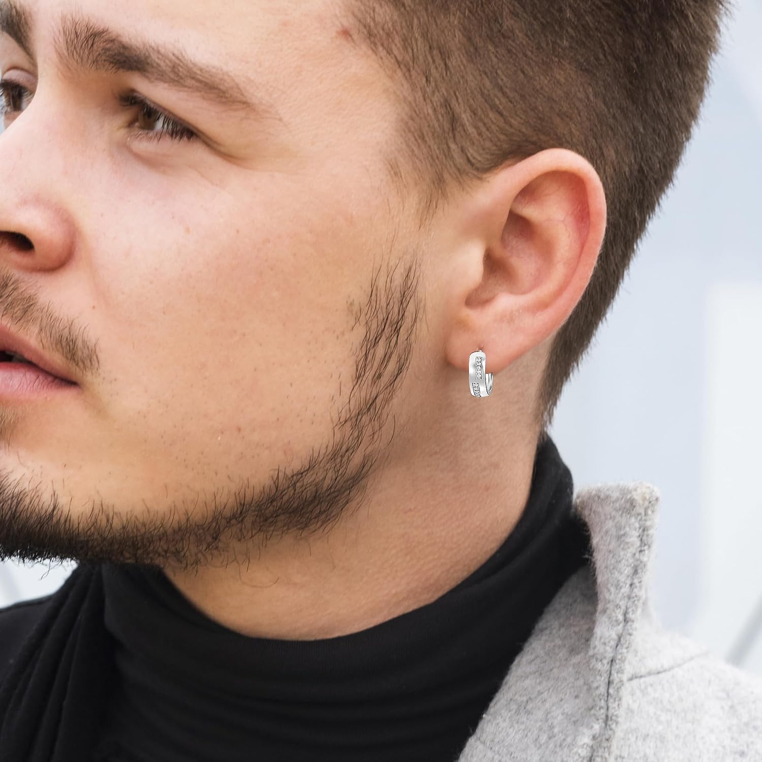 LeCalla 925 Sterling Silver Huggie Earring Hoops for Men Women & Teens | Small Round Chunky Huggie Hoop Earrings