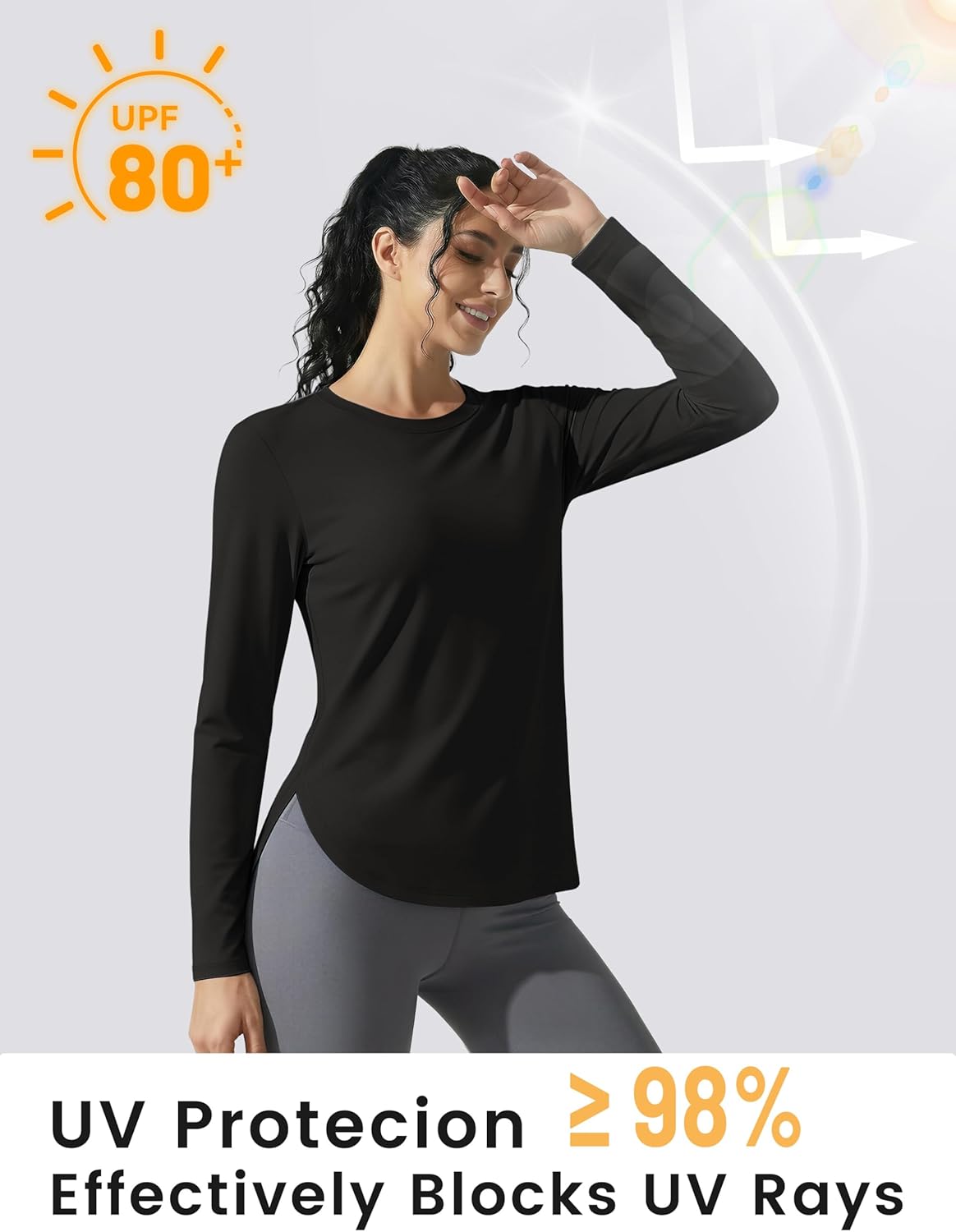 TACVASEN Women's UPF 80+ UV Shirts Long Sleeve Workout Sun Shirt Outdoor Gym Hiking Tops Breathable Lightweight - Image 4