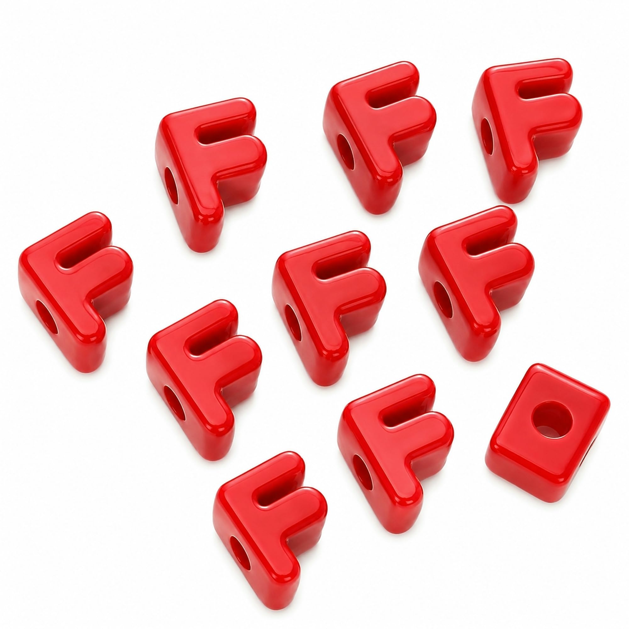 Letter Beads, 10pcs Alphabet Beads, Large Acrylic Letter Beads with 6mm Holes for Bracelet Making, Jewellery, Keyrings and Craft Projects (Red, Letter F)