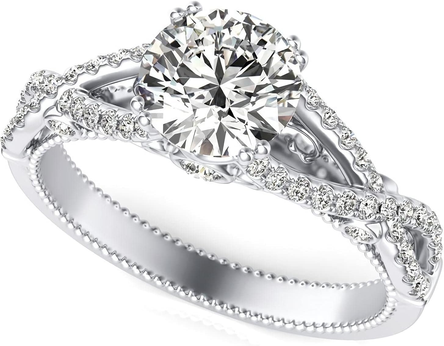 1.28 Carat (ctw) Moissanite Engagement Rings for women Vintage Platinum Plated Silver Ring Moissanite Rings