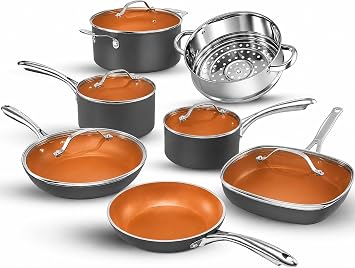 GOTHAM STEEL 12 Pc Ceramic Cookware Set, Diamond & Titanium Reinforced