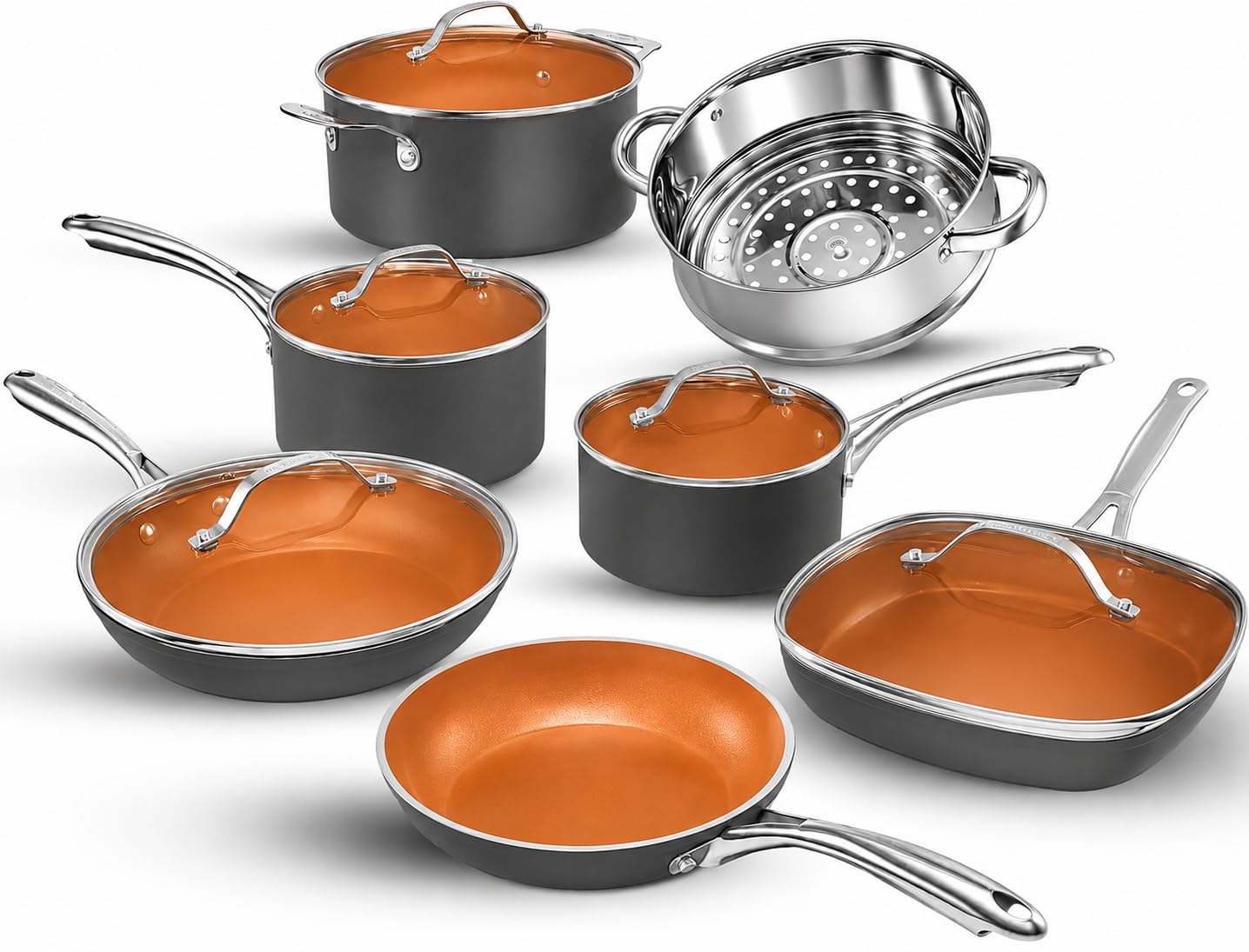 Gotham Steel 12 Pc Ceramic Cookware Set Nonstick, Copper