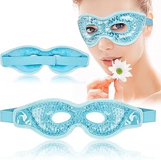 Doryum Cooling Eye Mask, Reusable Gel Eye Mask with Eye Holes, Heat Cold Compress Pack Eye Spa Pad, Cold Therapy Gel Bead Eye Mask for Puffy Eyes, Dry Eyes, Headaches, Migraines, Dark Circles, Sinus