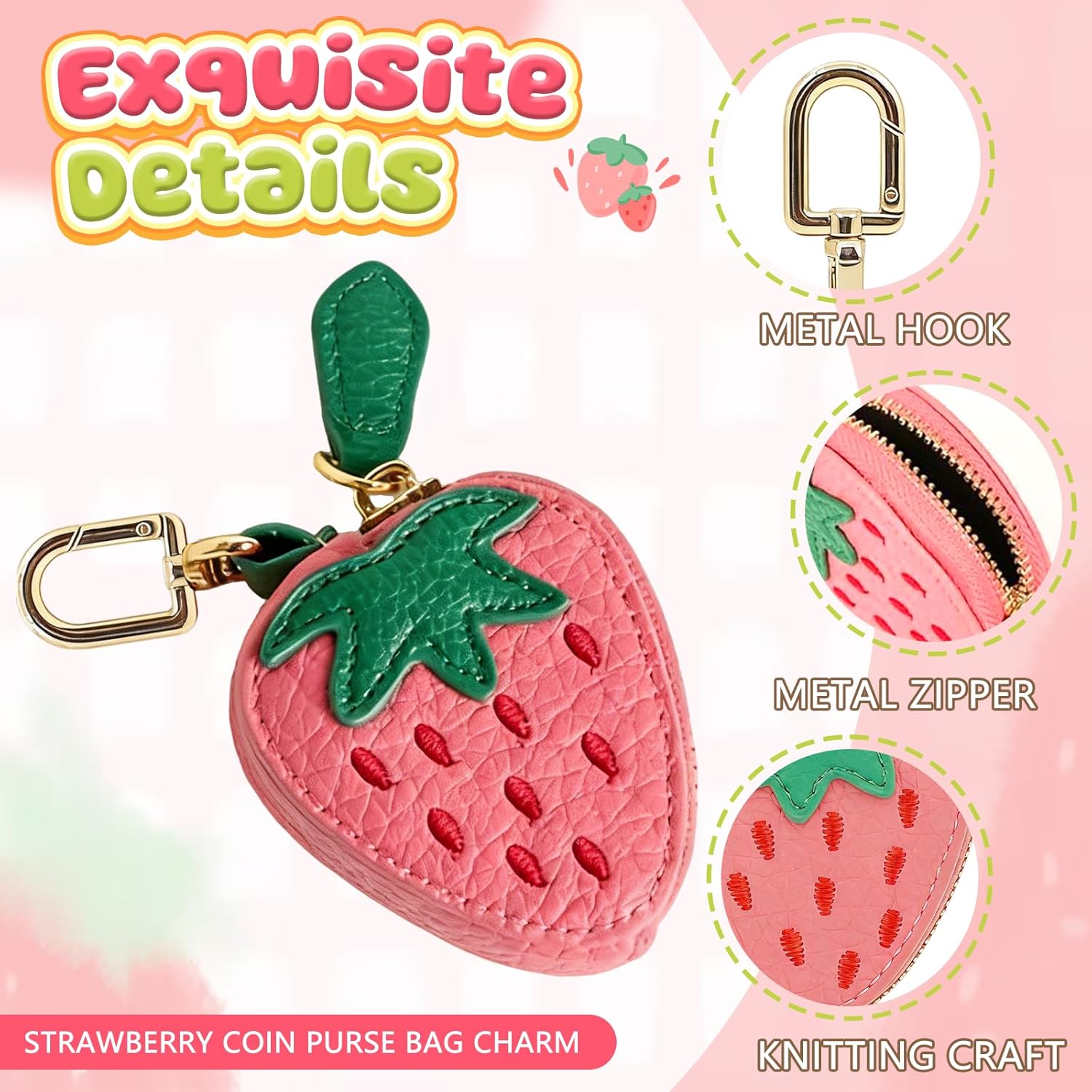 Cute Fruit Coin Purse Keychain, Mini Leather Bag Charms & Pouch Holder for Keys, Handbag, Backpack, Tote Kawaii Strawberry Lemon Charms Accessories Gift for Girls Women (WXC251204) - Image 3