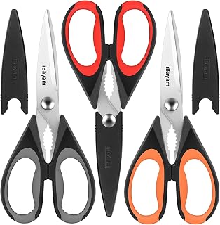 iBayam 3-Pack 8.5" Heavy Duty Kitchen Scissors All-Purpose Shears with Sheath, Comfort Grip, Dishwasher Safe for Meat, Poultry, Herbs & Camping