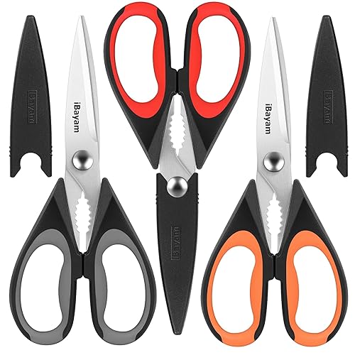 3-Pack 8.5"Kitchen Scissors All Purpose Heavy Duty with Protective Sheath,