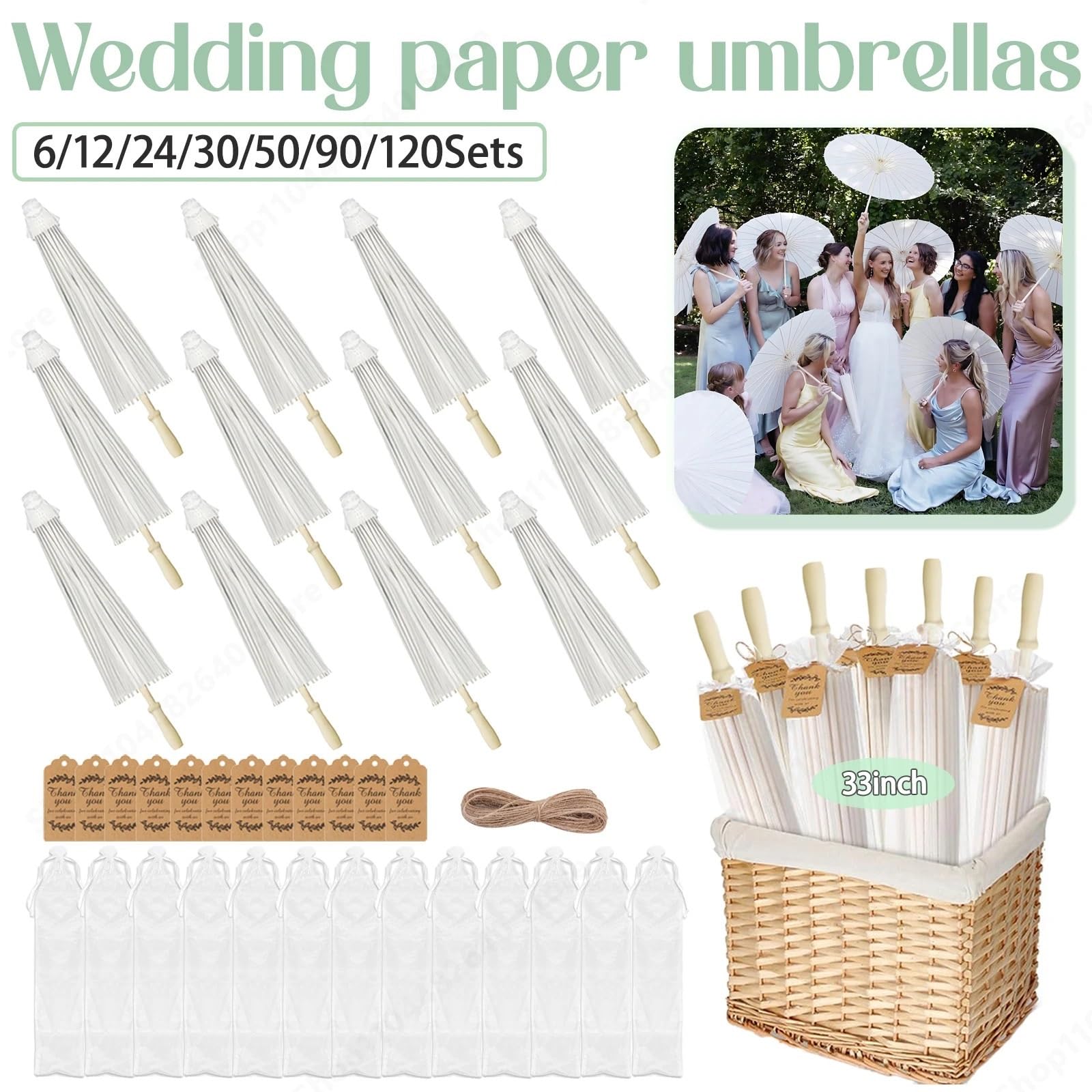 Ombrello Bianco Da Sposa 6-120 set di ombrelli carta da 33 pollici for ombrellone matrimonio, bianco, regalo decorativo for oggetti scena for la fotografia