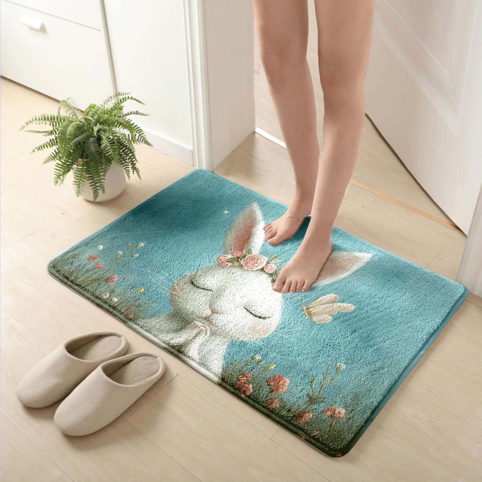 Alfombra De Baño 50X80Cm Conejo Blanca Alfombras Baño Antideslizante,Microfibra Absorbente Alfombrilla,Lavable A Máquina,Suave Y Acogedora,para Dormitorio Sala Estar