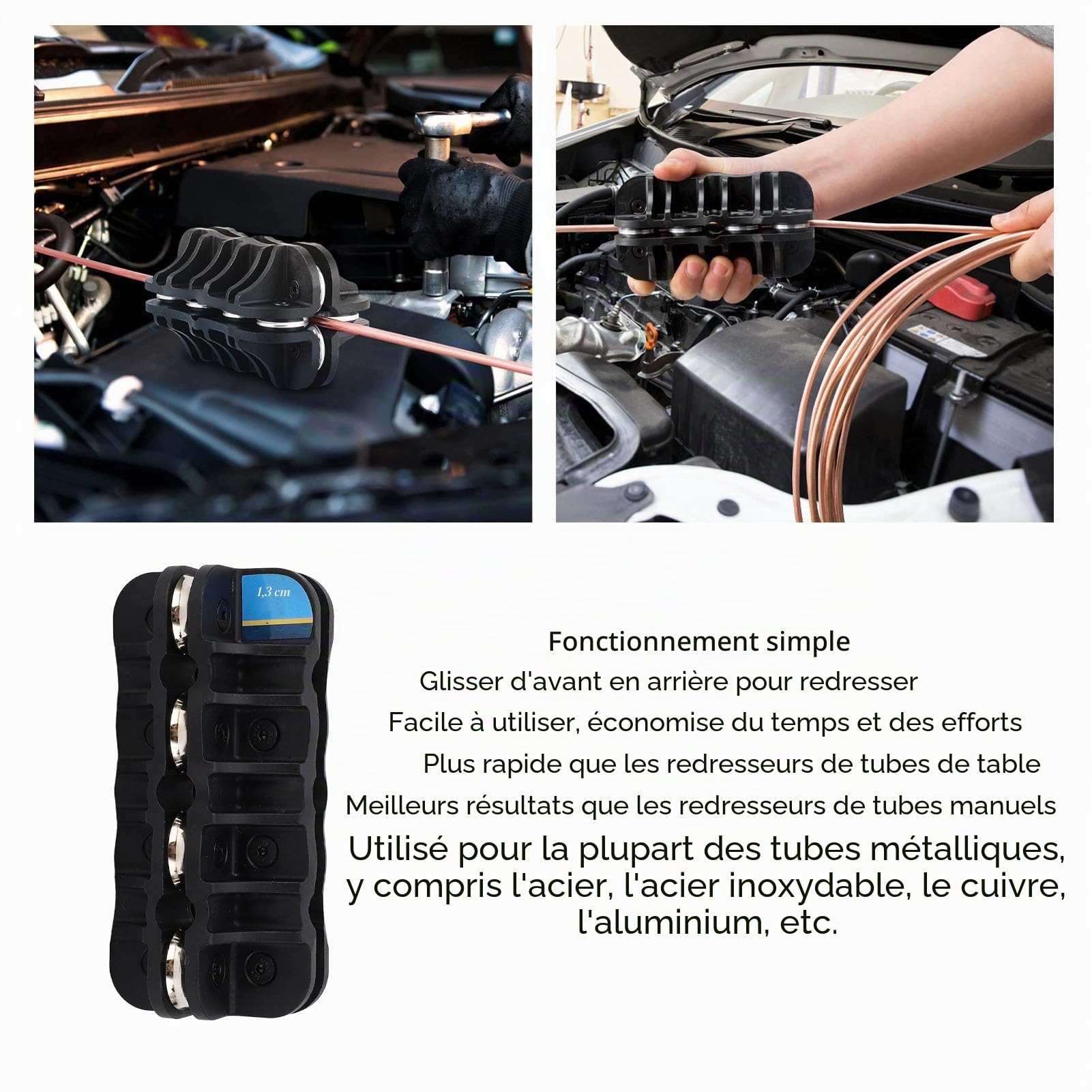 Redresseur de Tube Portatif 1/2 Pouces, Outil de Redressage de Tube Métallique, Redresseur de Tuyau de Conduite de Carburant de Frein pour Tube en Acier, Cuivre et Aluminium