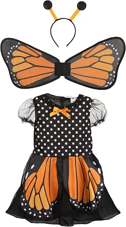Girls Butterfly Costume with Dress, Headband & Wings - Fluttery Butterfly Toddler Dress for Halloween Fun
