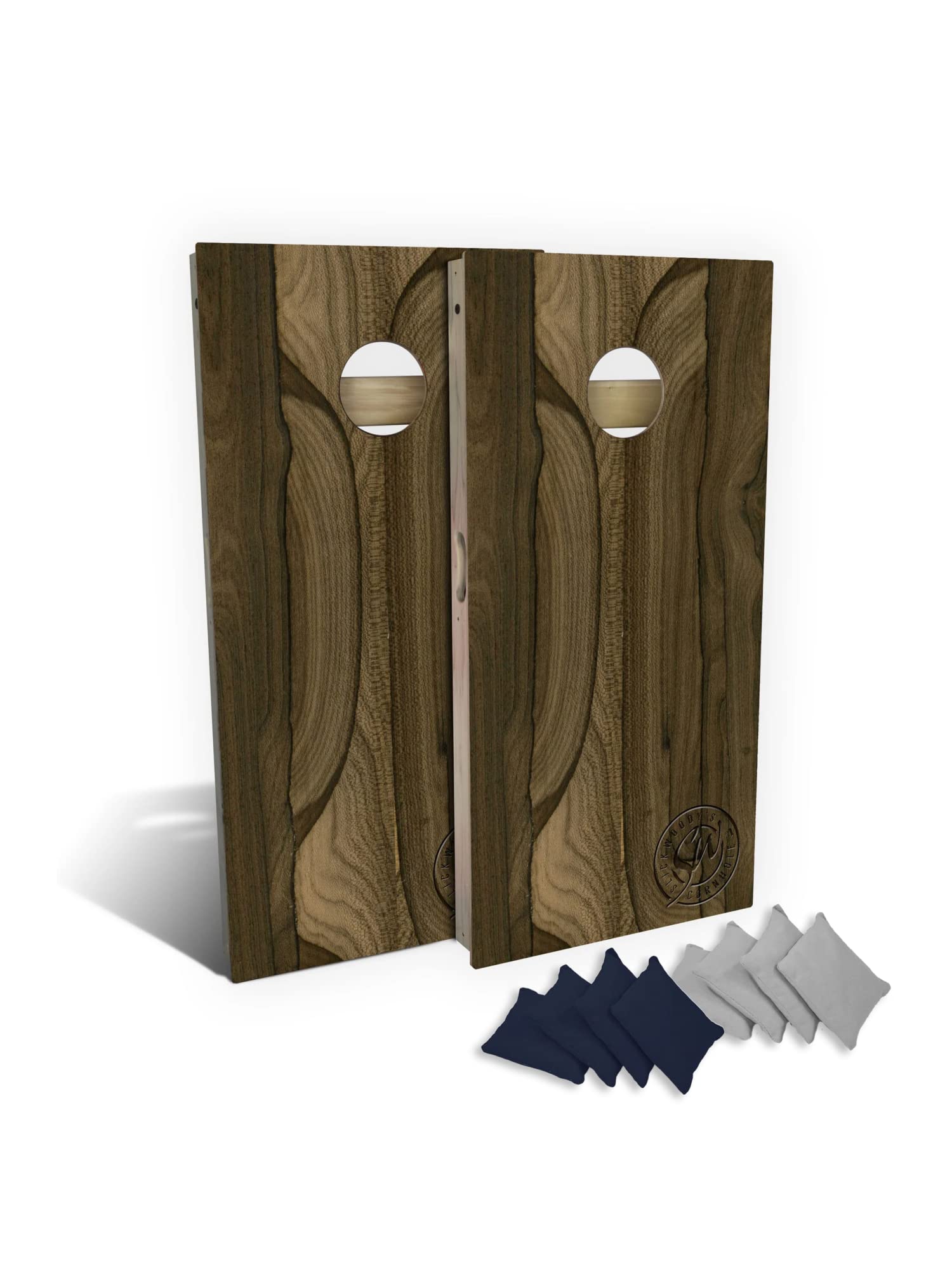 Slick Woody's Cornhole Board Set with 8 Cornhole Bags, Retractable Legs and Back Bounce Brace, Regulation Size