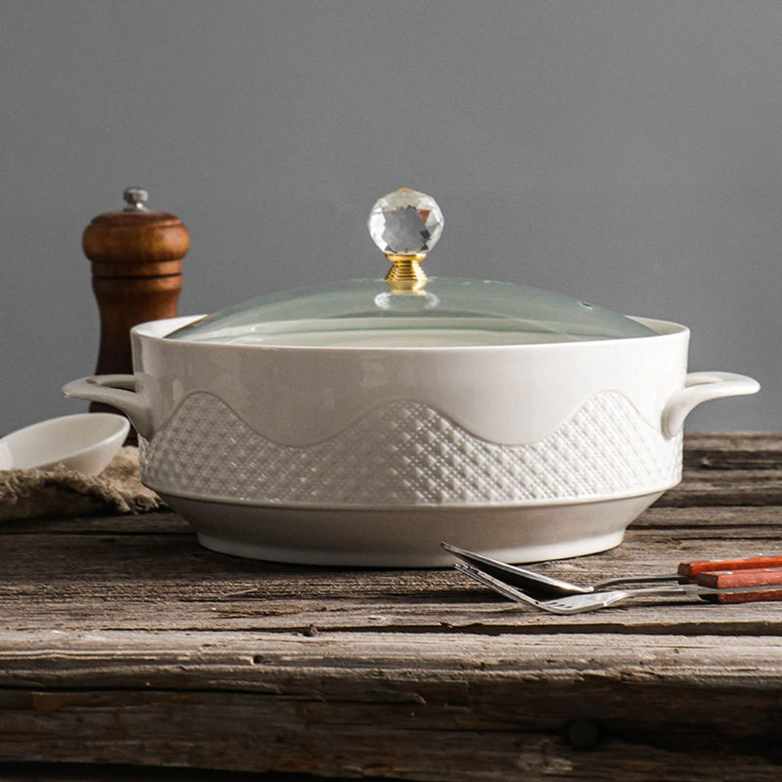 Garnek 1,6 ml ceramiczny uchwyt sałatka owocowa zupa miska z pokrywką duży makaron ryż jedzenie garnek domowy deser śniadanie płatki owsiane miska zastawa stołowa