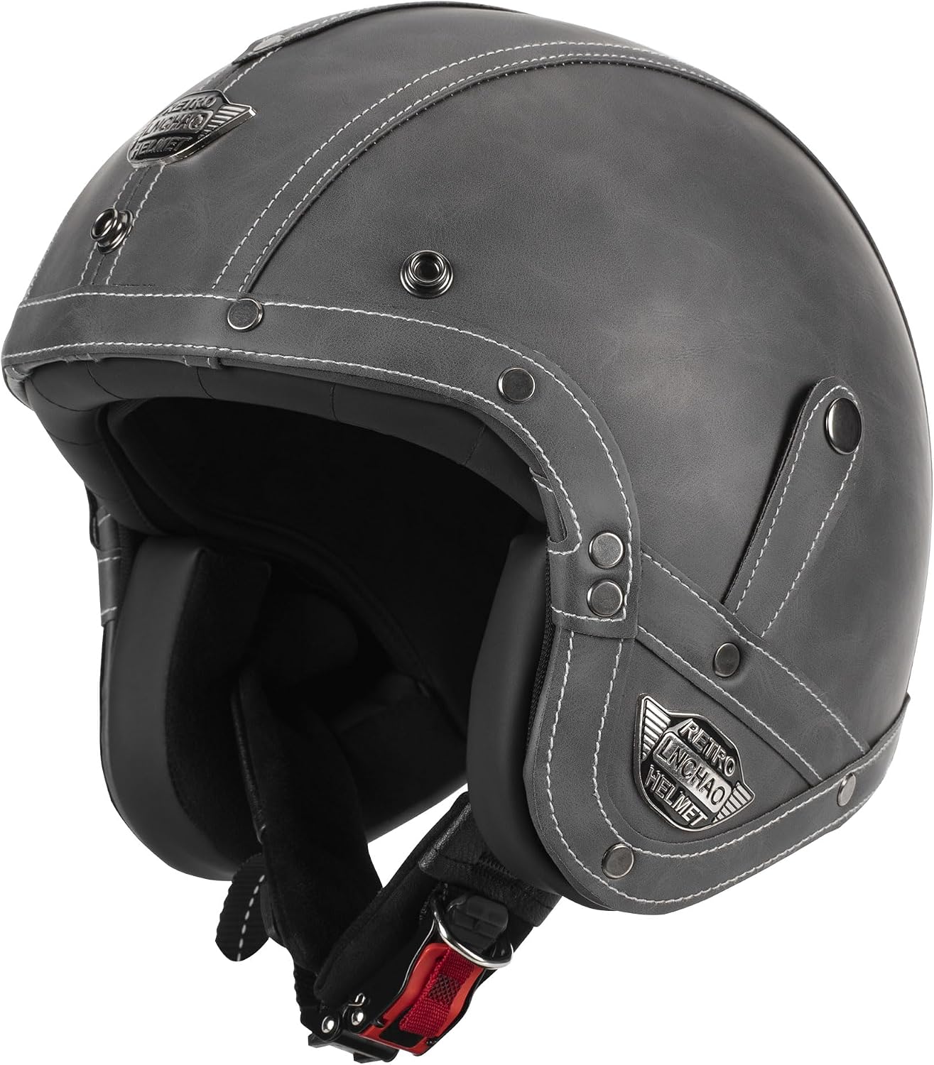 Handmade Leather 3/4 Open Face Motorcycle Helmet Retro Vintage Style DOT Approved Adult Half Helmet for Men Women Motorbike Moped Cruiser Scooter