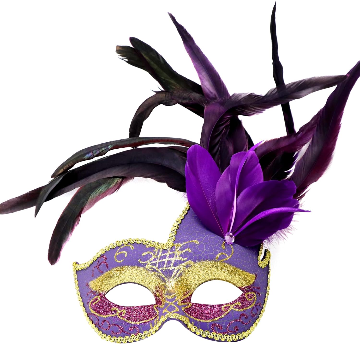 Thmyo Feather Masquerade Mask for Women Venetian Costume Party Mask Halloween Mardi Gras Masks with Feather Prom Ball - Image 7