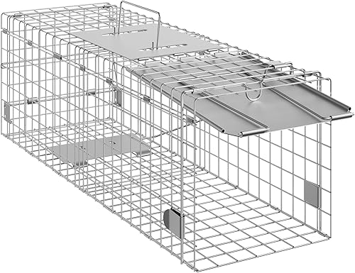 Miniatura 9 de VEVOR Trampa de jaula de animales vivos, trampa para gatos de hierro galvanizado de 24 x 8 x 8 pulgadas, trampa plegable para animales con mango