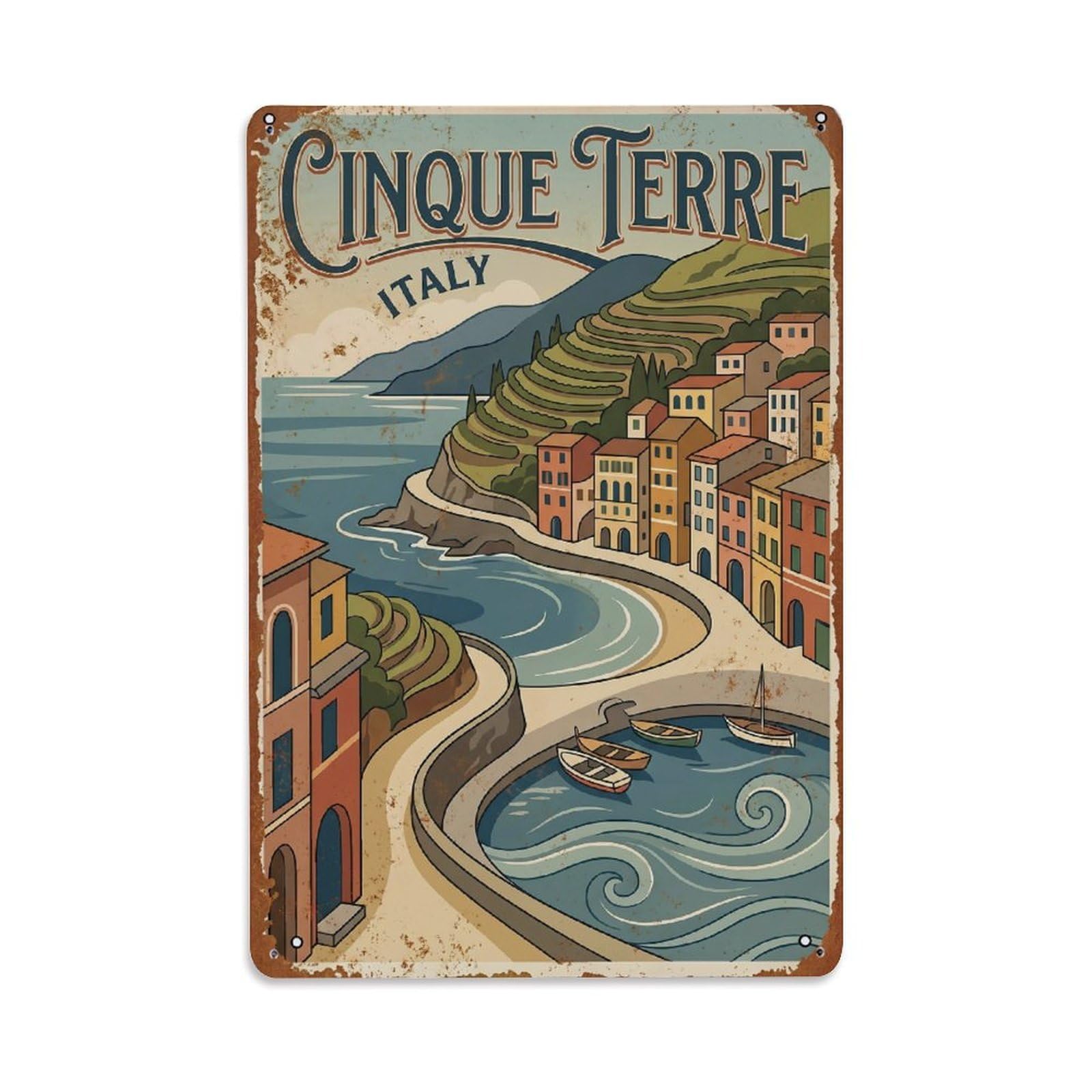 Metal Tin Sign Cinque Terre Italy Vintage Travel