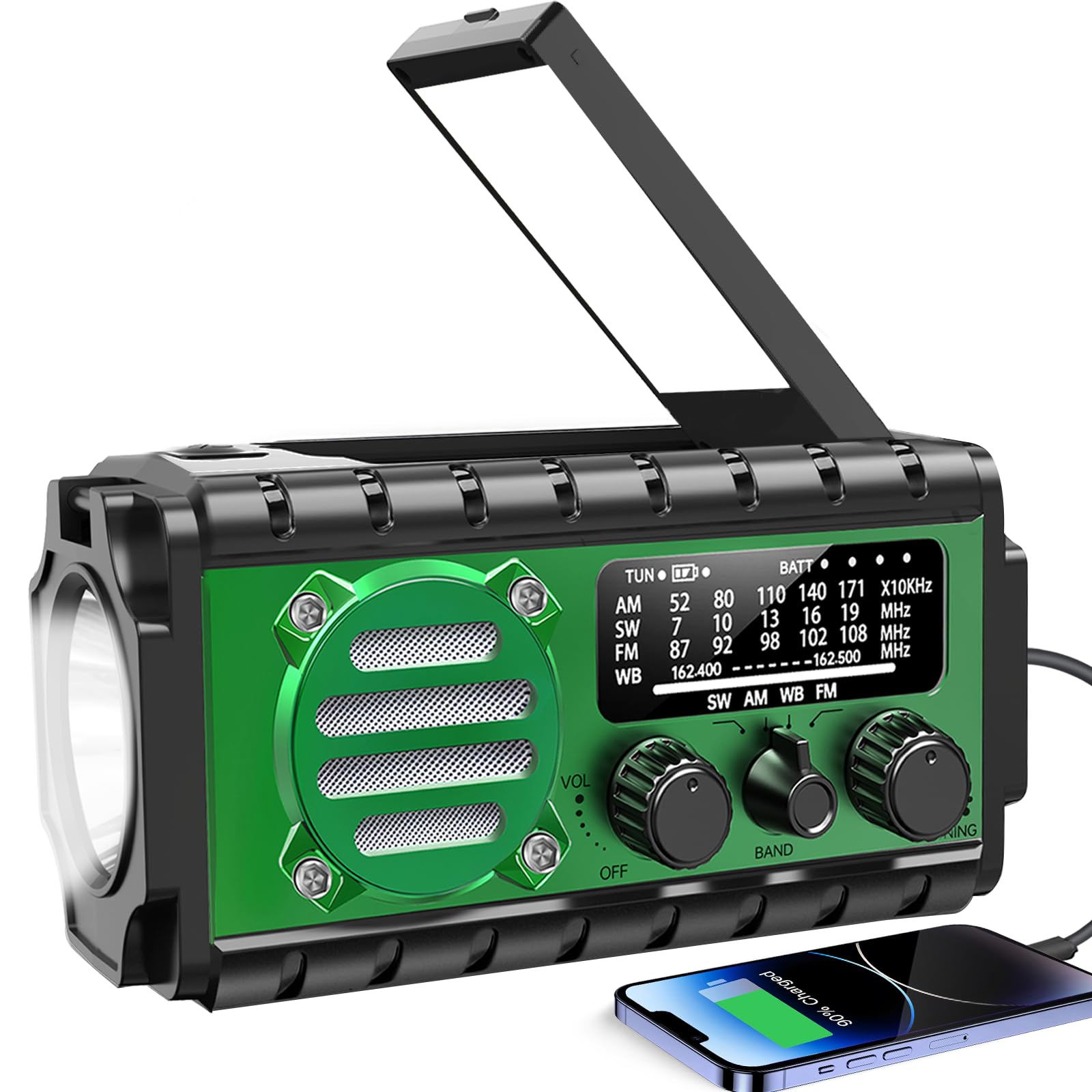 Radio de emergencia de 74000 mWh con clima NOAA, radio de supervivencia portátil SW/AM/FM con batería solar recargable de carga rápida, linterna, lámpara de lectura, sirena SOS para el hogar y
