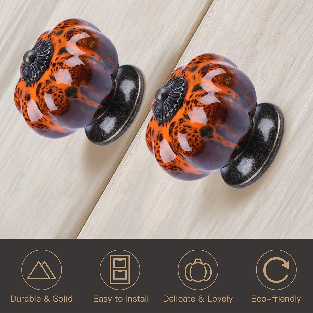 OLAYA Cabinet Knobs with Pumpkin Shape Vintage Ceramic Knobs for Decorative Closet Drawers Dresser Pull Handle 12 Pack (Pumpkin Orange)