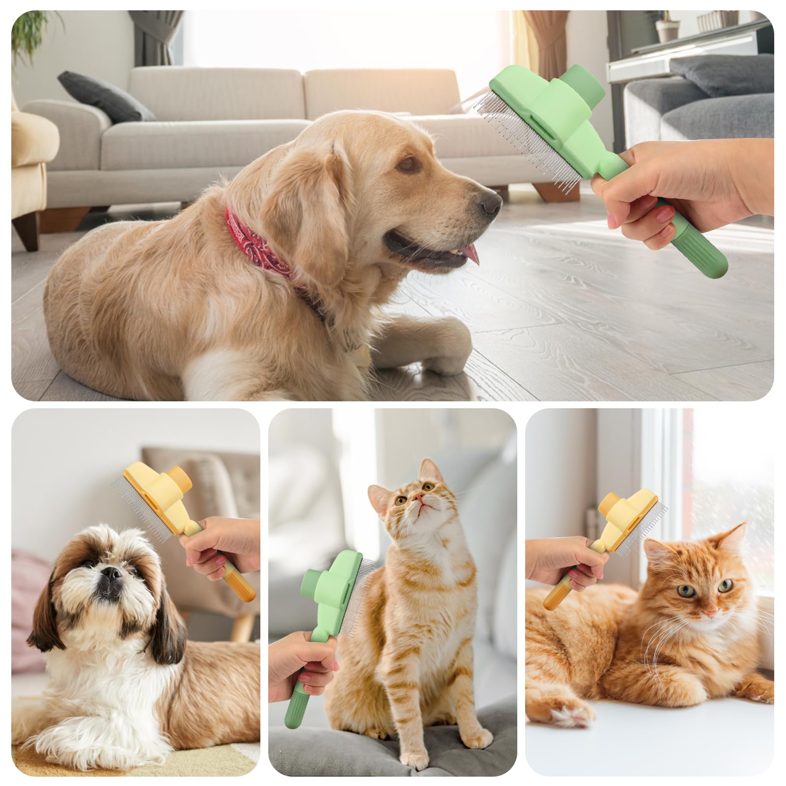 2 Pièces Brosse pour Chat, Peigne Chat Autonettoyant pour Animaux de Compagnie, Brosse Chien Chats Poil Long et Court, Brosse Attrape Poils pour Chats, avec bouton de déverrouillage