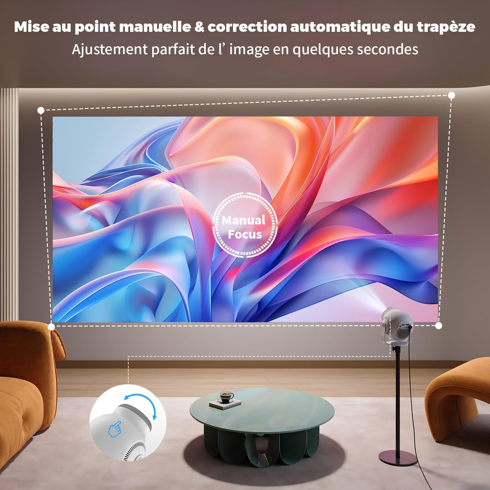 [App integrata] Mini proiettore portatile WiFi 6 e Bluetooth 5.4, 480 ANSI Lumens, proiettore 1080P e decodifica 4K, proiettore video per camera, home theater e outdoor