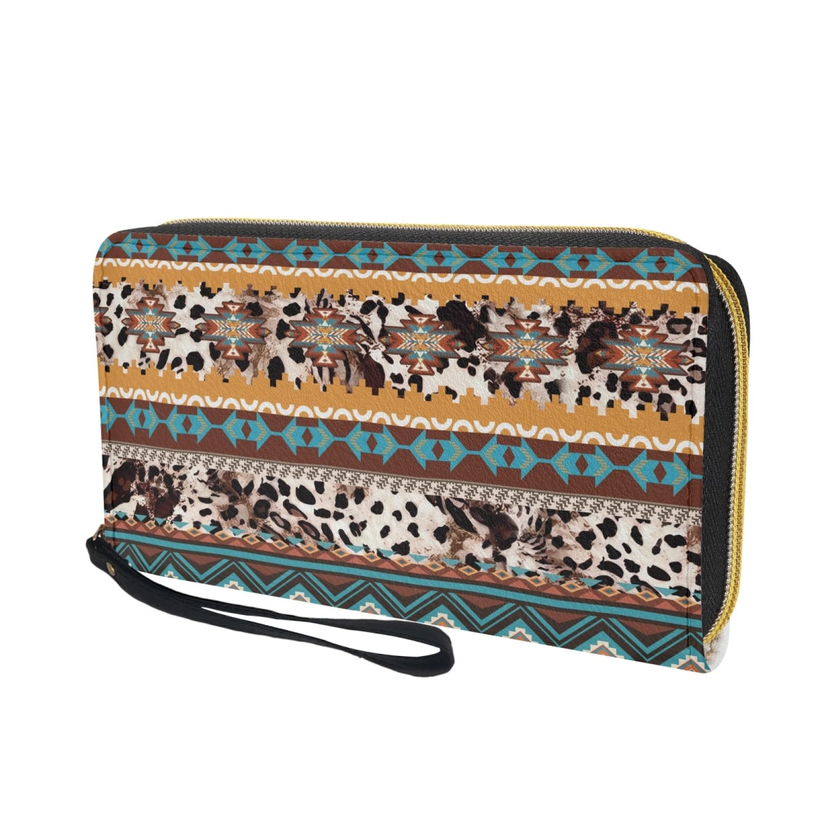 Portafoglio Donna Portamonete Porta Carte di Credito Donna Uomo Wallet | Portafogli con Zip e Cinturino da Polso Leggero Durabile Portatile,Impermeabile Cuoio,Retro Marrone Giallo 11x20cm/2 Unità