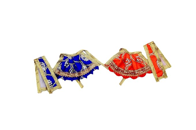 GATSS Mata Rani Dress Set | Navratri Special Multicolor Handmade Vastra Embroidered with Lace | Combo Set of Poshak Lehanga,Chunri & Patka for Festivals | Size - 2 inch.