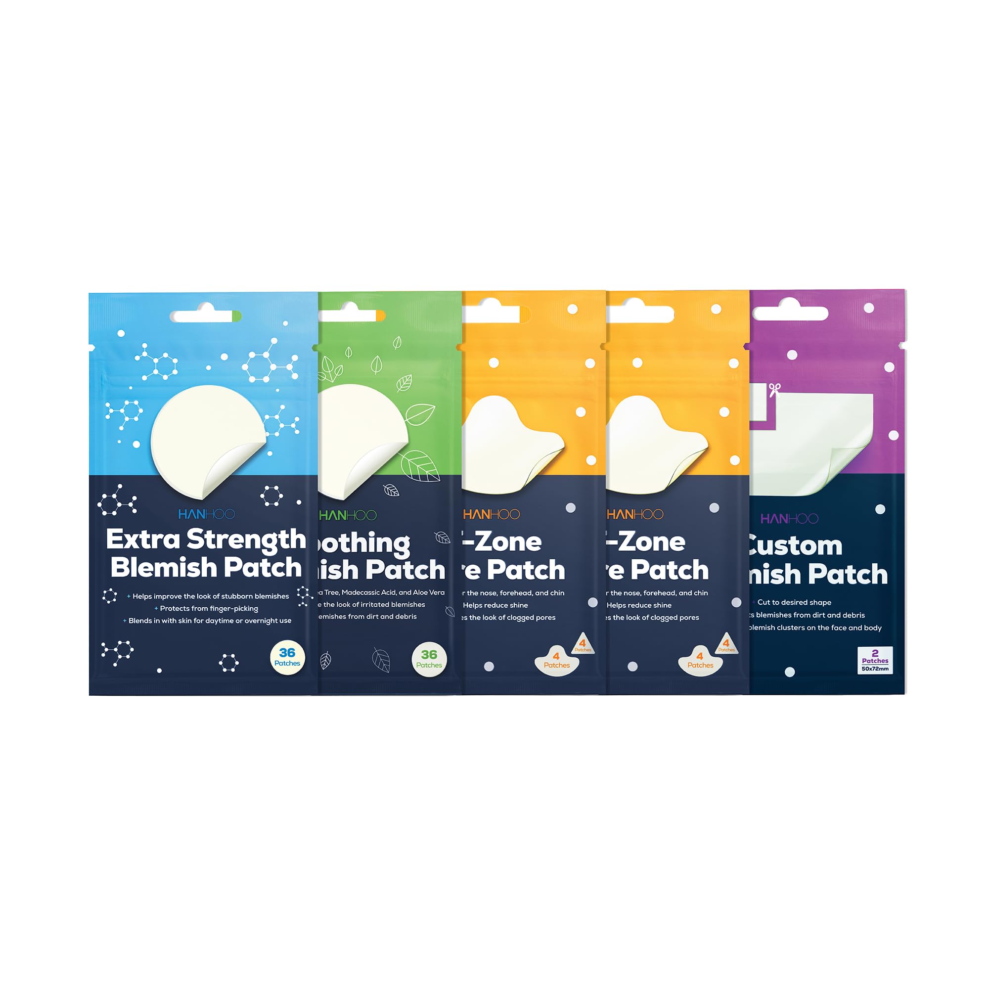 Hanhoo Soothing Blemish Patch,Extra Strength Blemish Patch,Face & Body Blemish Patch,and T-Zone Pore Patch Bundle,90 Total Patches,with Salicylic Acid