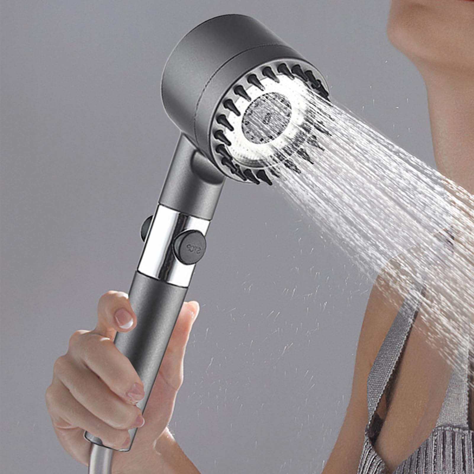 Soffione doccia ad alta pressione, soffione doccia ad alta pressione, 3 modalità di spruzzo, soffione doccia ad alta pressione, massaggio in silicone London, con per tubo