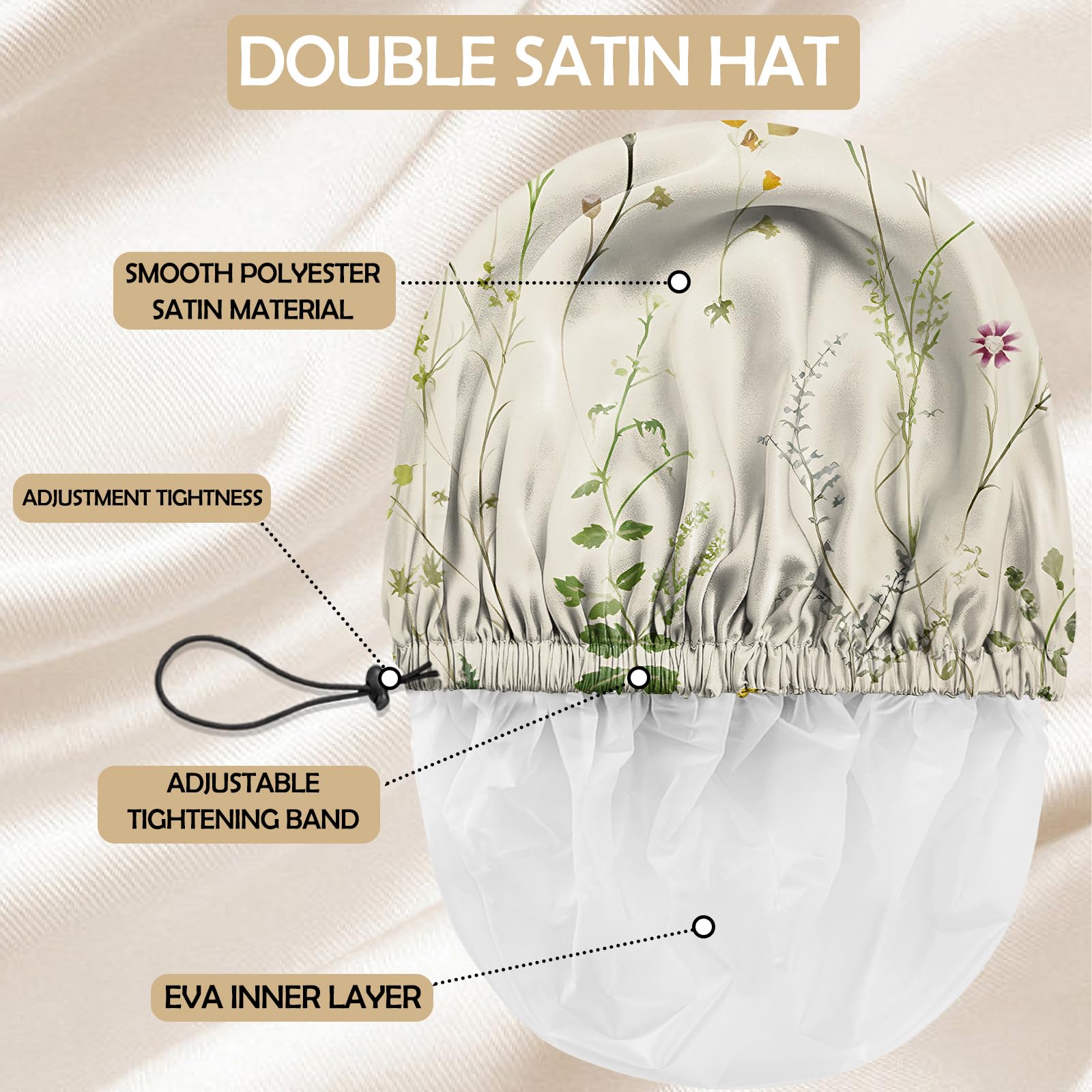 2 gorros de ducha ajustables, reutilizables, de doble capa impermeable, elásticos, para el cabello, bonitos gorros de baño estéticos para mujeres y niñas, floral