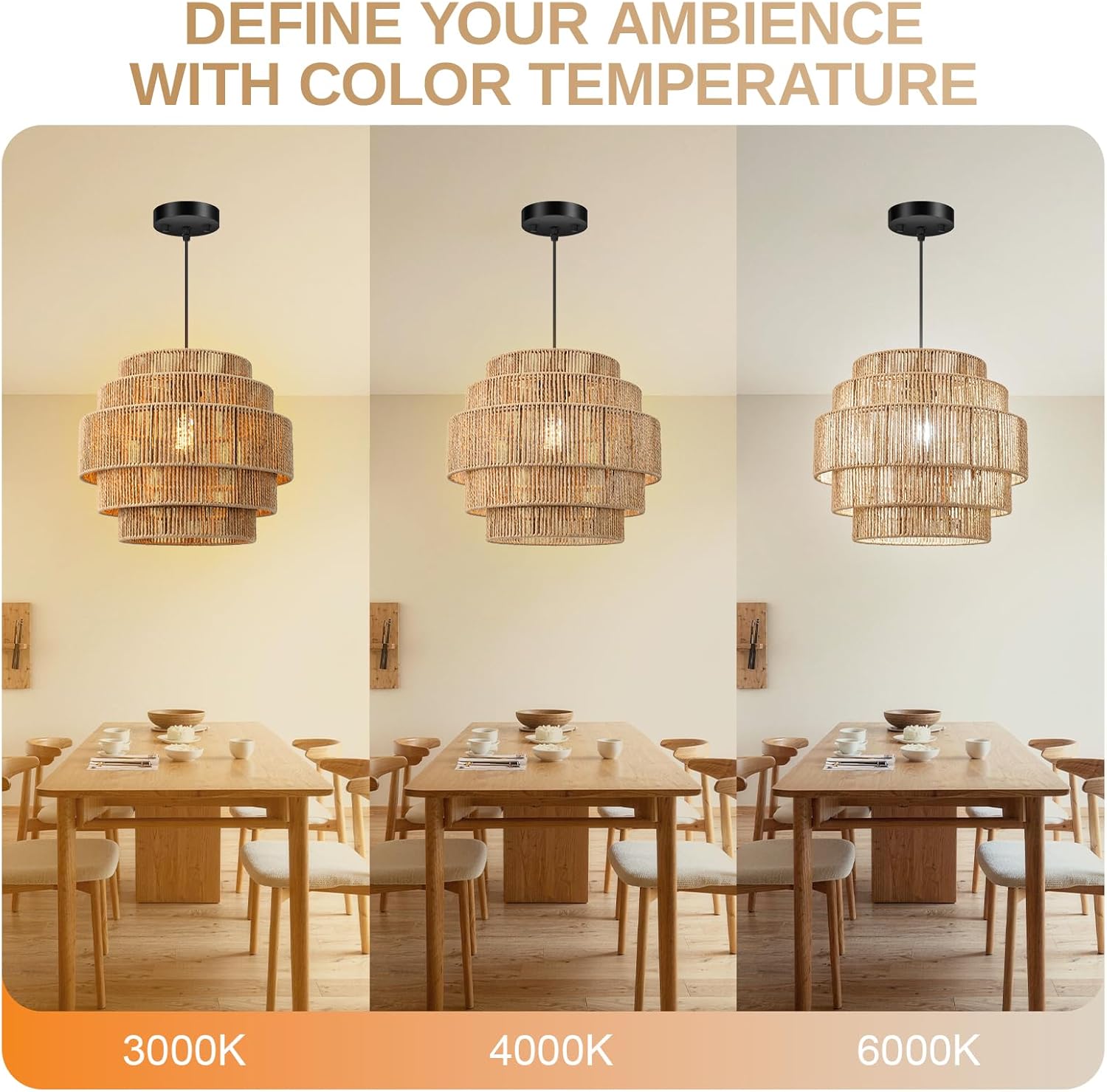 5-Tier Boho Rattan Chandelier Light Fixture, 13” Hand Woven Hemp Rope Pendant Light, Large Farmhouse Hanging Lamp for Dining Room, Kitchen Island, Bedroom, Living Room, Entryway, Foyer, Coastal Decor