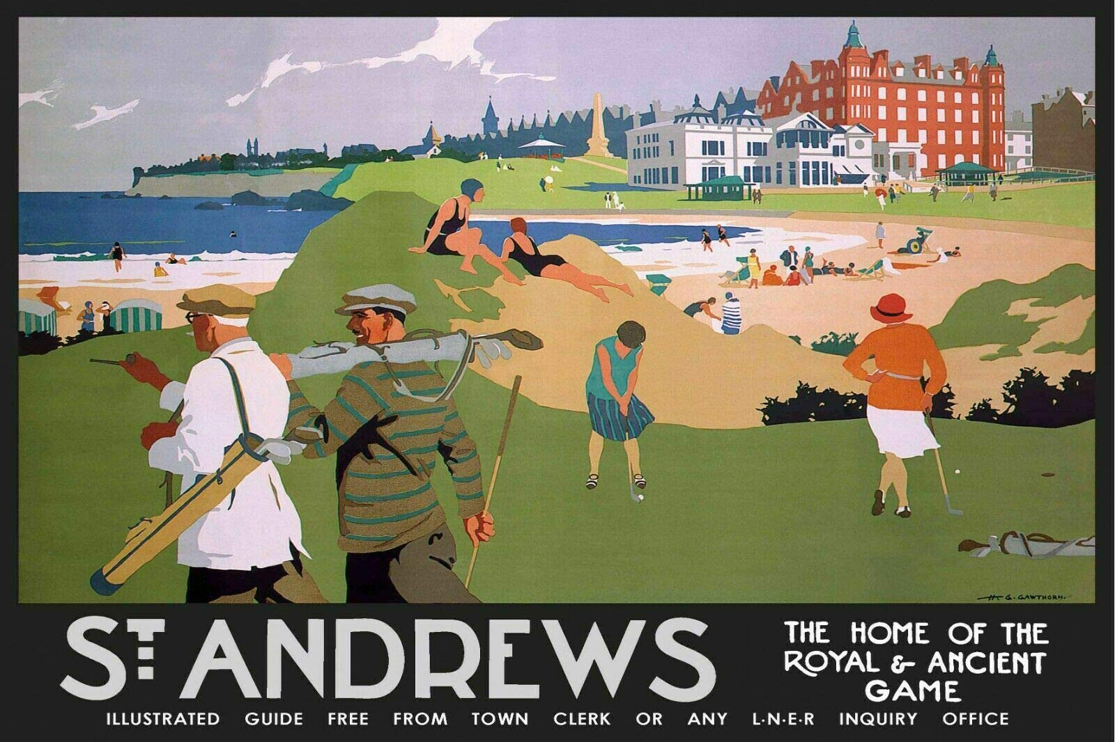 Inga St Andrews Travel Advert Vintage Retro style Metal Sign Plaque, golfing, holiday METAL TIN SIGN 8x12 inches