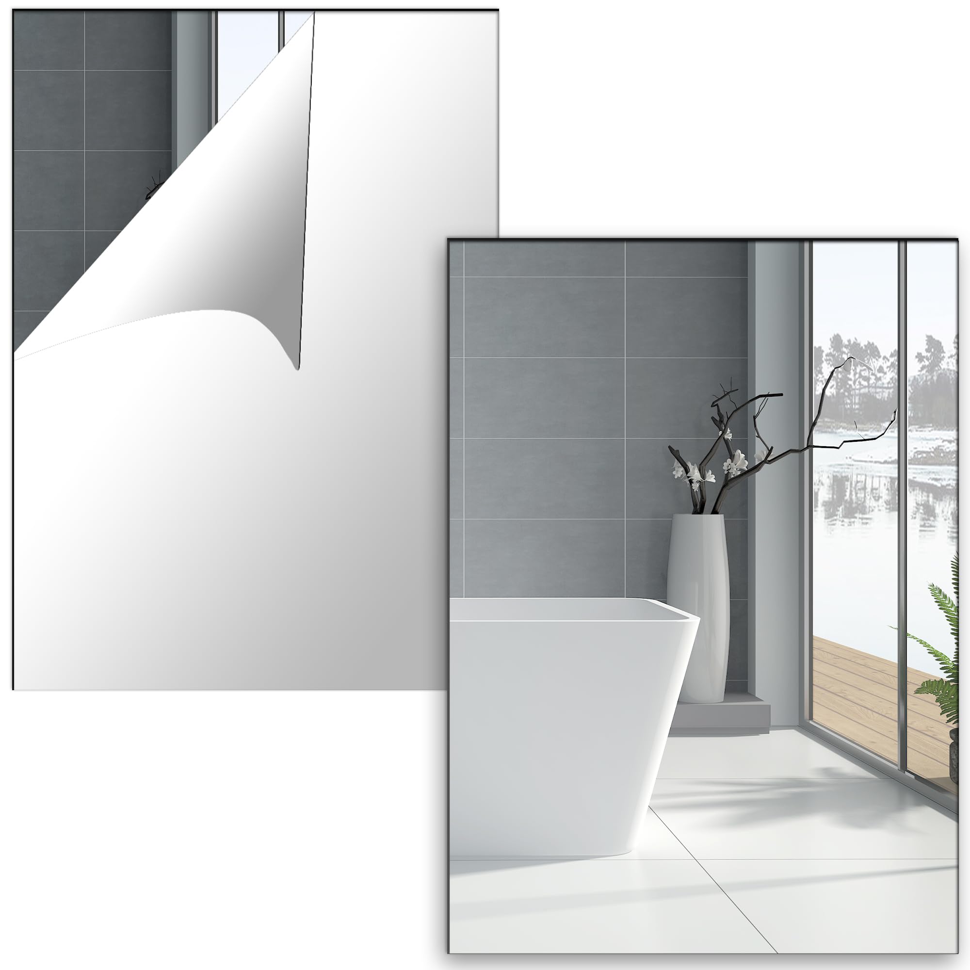 Olicky 2 Pcs Self Adhesive Mirrors Sheets, A4 Acrylic Mirror Tiles 2mm Thick Acrylic Wall Adhesive Mirrors for Bathroom, Bedroom, Home Decoration