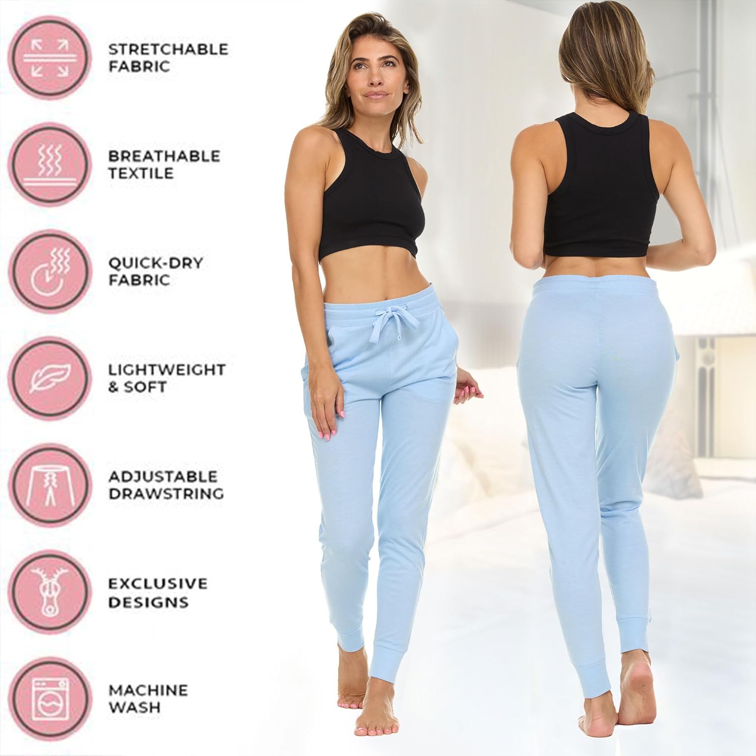 DARESAY Womens Running Workout Fleece Joggers Sweatpants with Pockets and Ealstic Cuff, Pack of 3 Up to XXL - Image 3