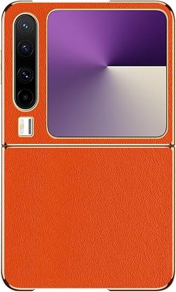 Leather Case for Huawei Pura X, Ultrathin Business Case Shockproof Protection Light Luxury Electroplated Cover,Orange,PuraX