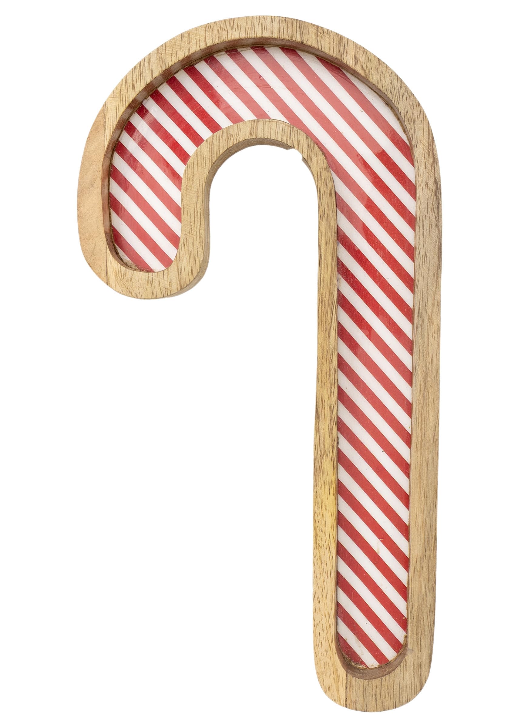 Boston International Mango Wood Serving Tray Christmas Holiday Decorative Platter, 13" x 6.75", Candy Cane