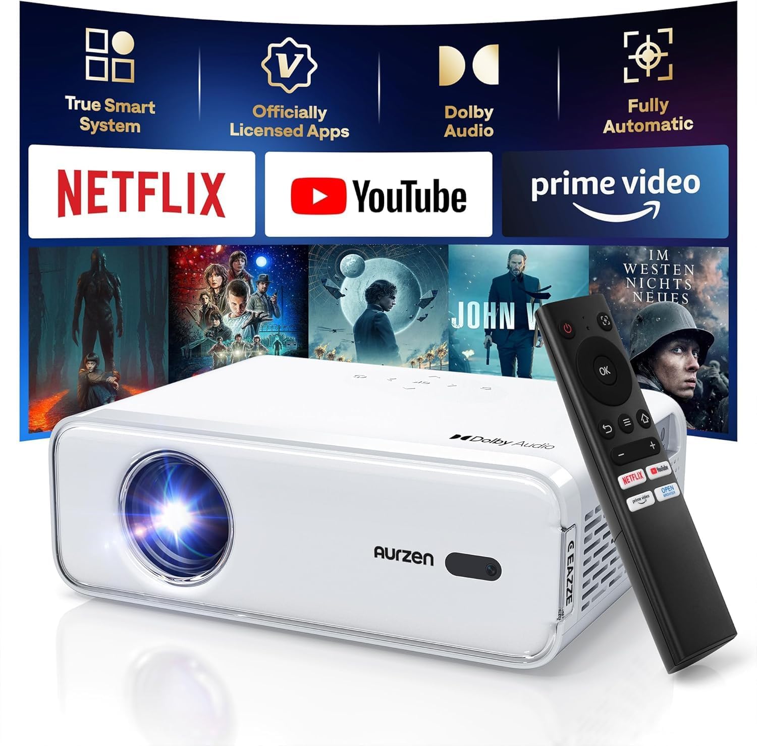 AURZEN Eazze D1 Videoprojecteur 4K Supportée Officielle-NetfIix